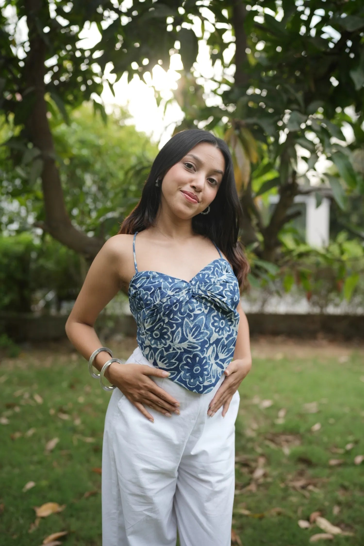 Dusty Blue Floral Sweetheart Handkerchief Corset Top