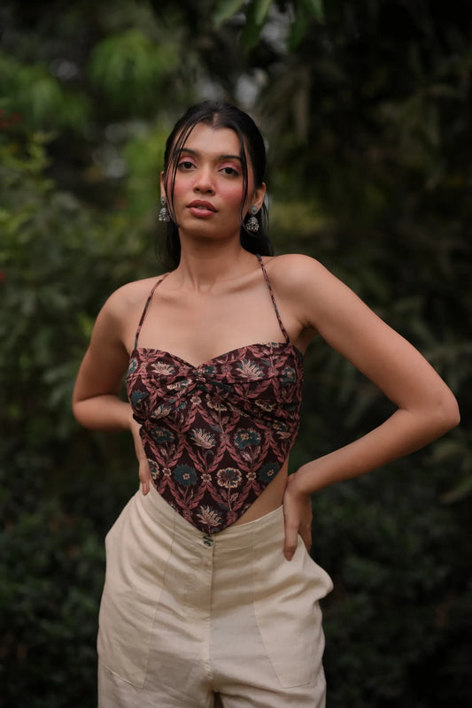 Cocoa Floral Sweetheart Handkerchief Corset top