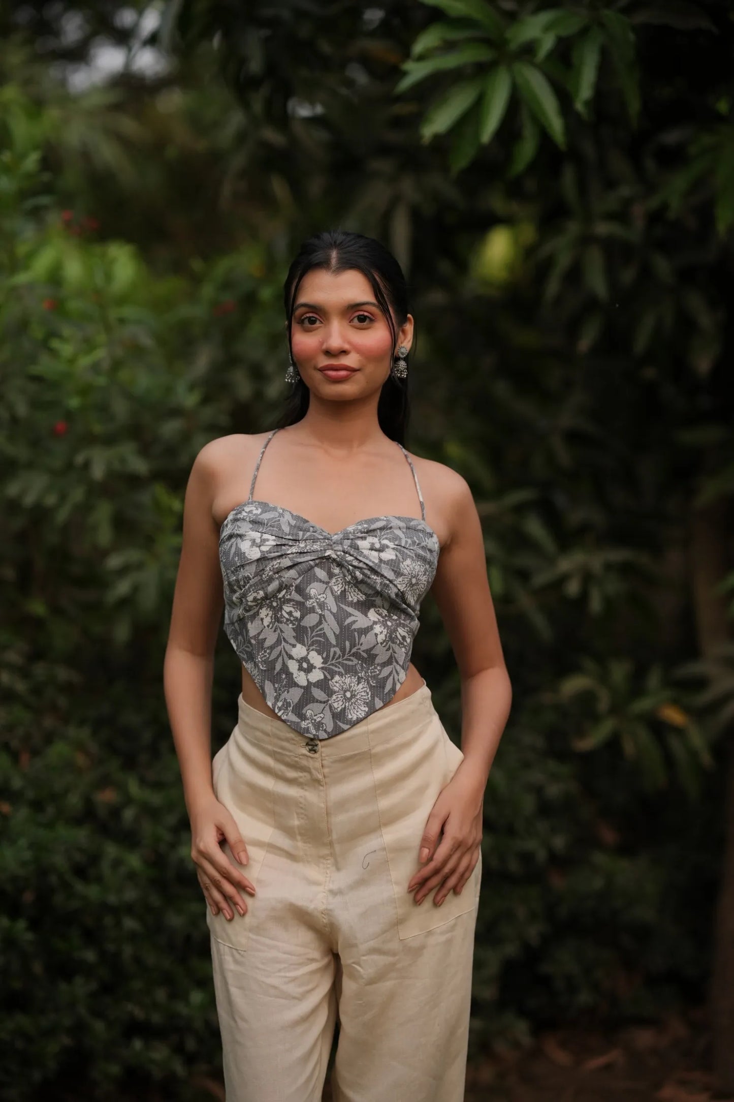Grey Floral Sweetheart Handkerchief Corset Top