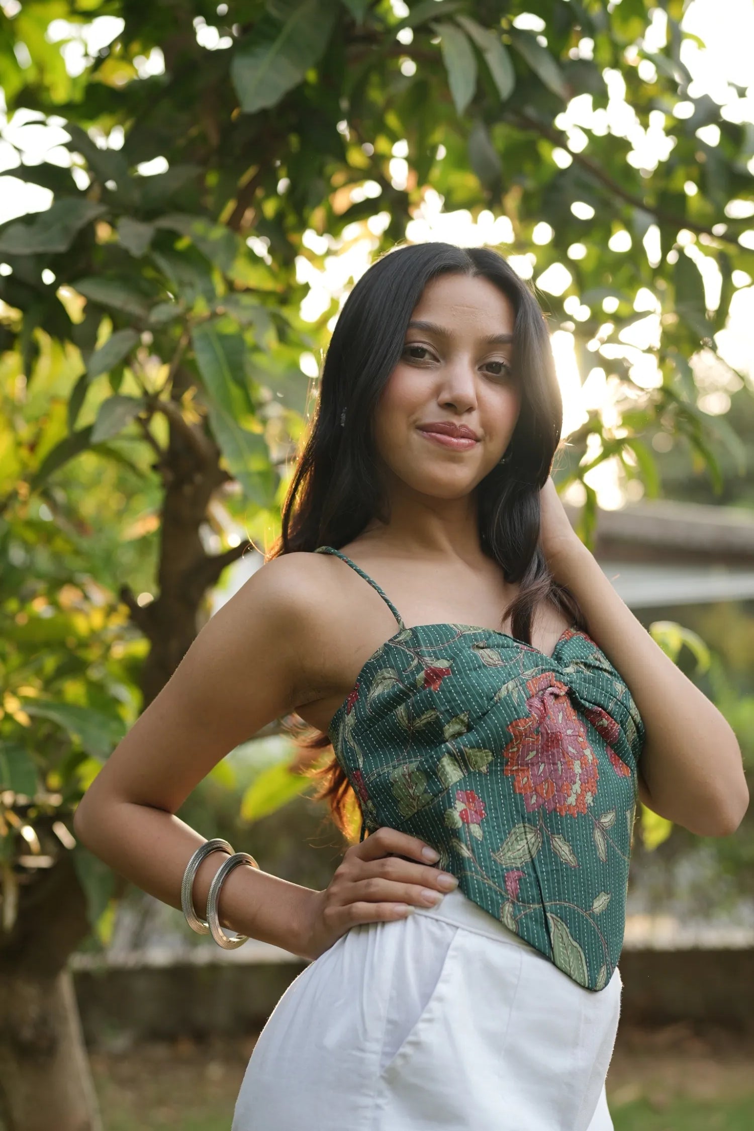 Forest Green Floral Sweetheart Handkerchief Corset top