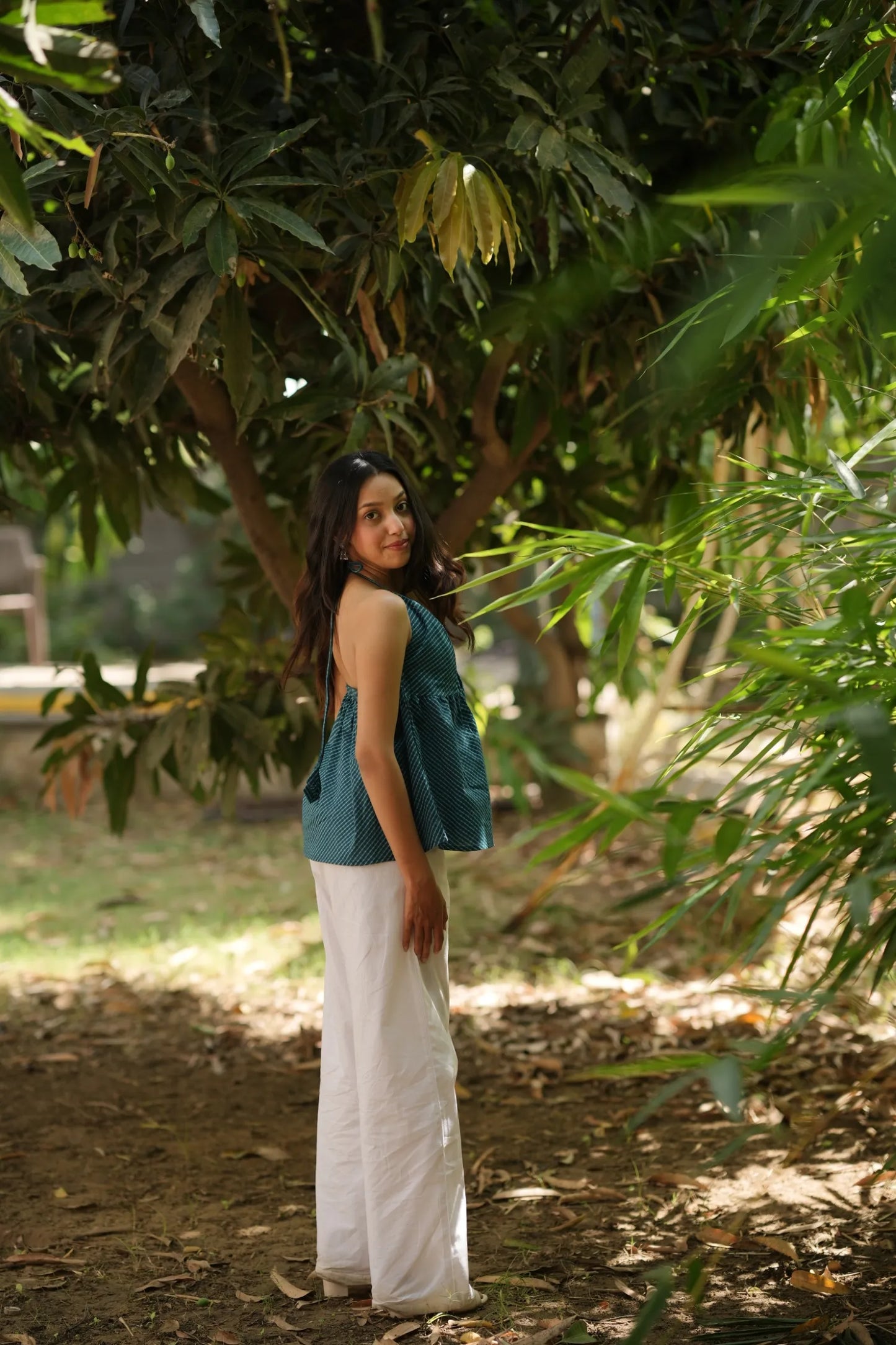 Deep Blue Leheriya Halter Neck Top