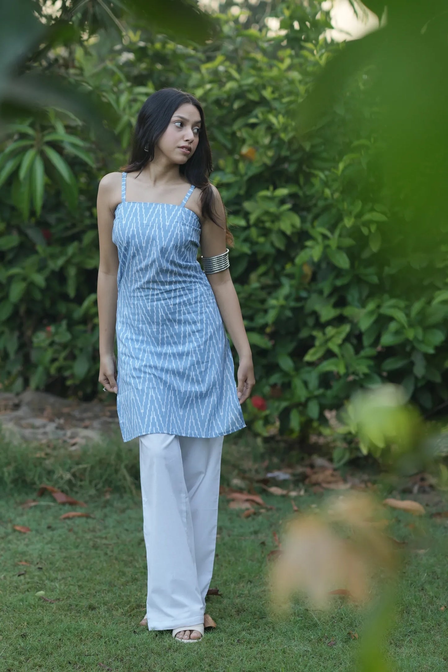 Dusty Blue Ikat Cotton Corset Kurti