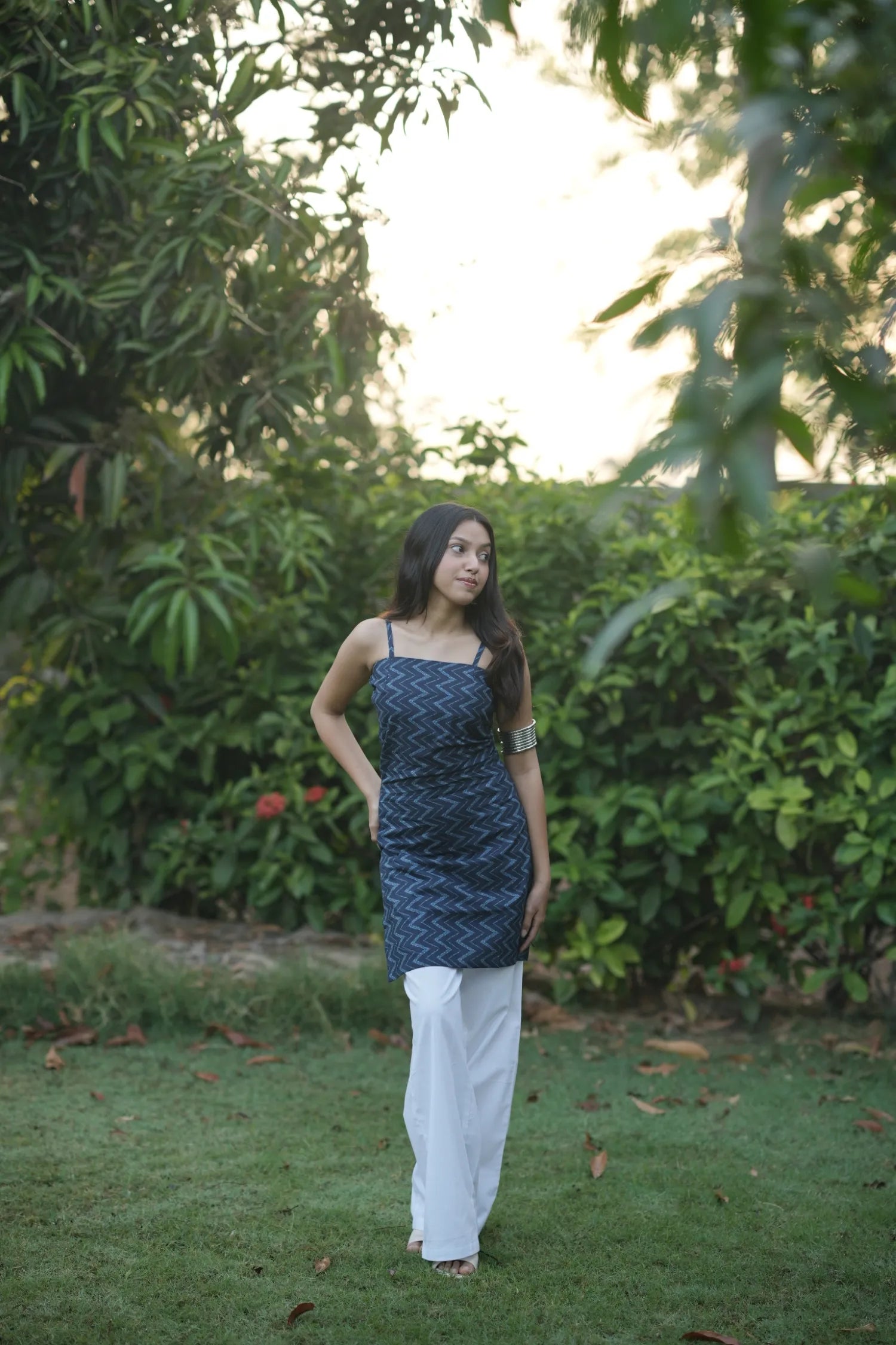 Midnight Blue Zigzag Corset Kurti