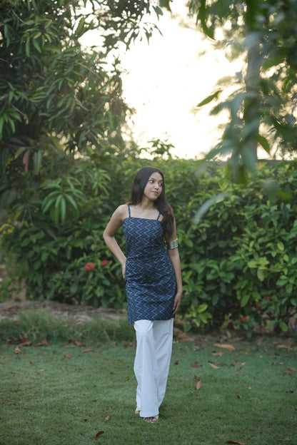 Midnight Blue Zigzag Corset Kurti