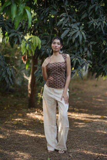 Mocha Brown Floral Corset Top