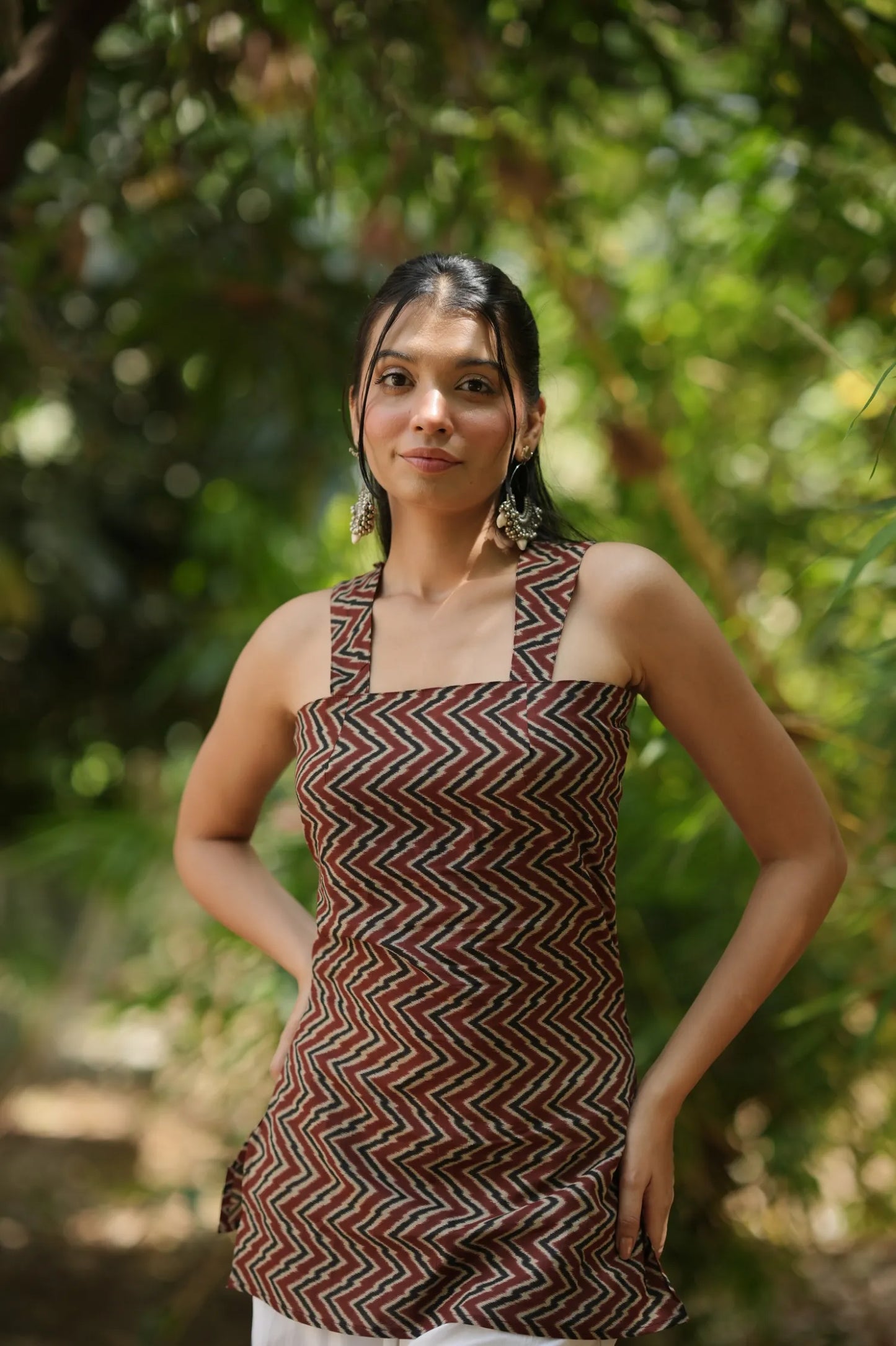 Brick Red Chevron Sleeveless Corset Kurti