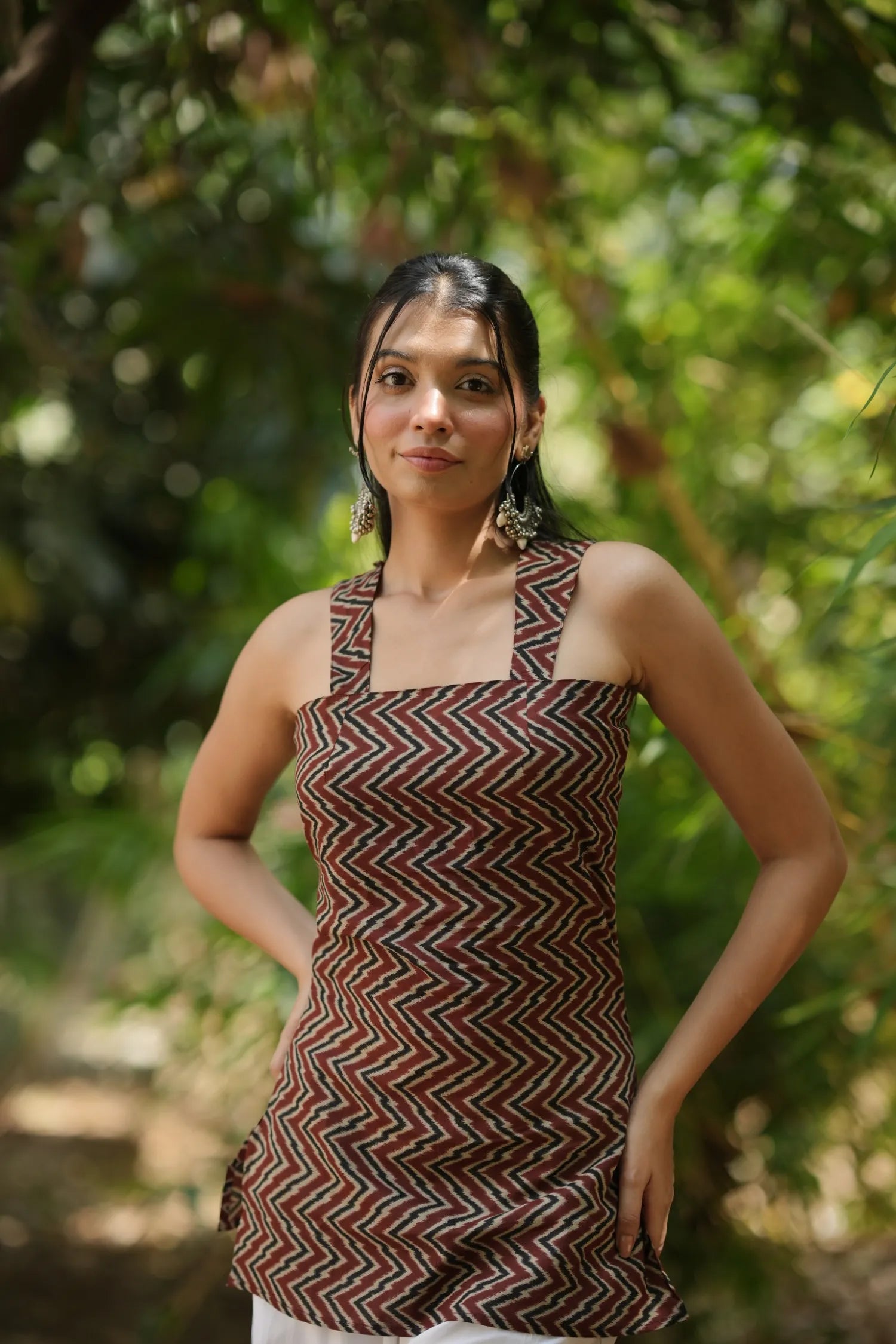 Brick Red Chevron Sleeveless Corset Kurti