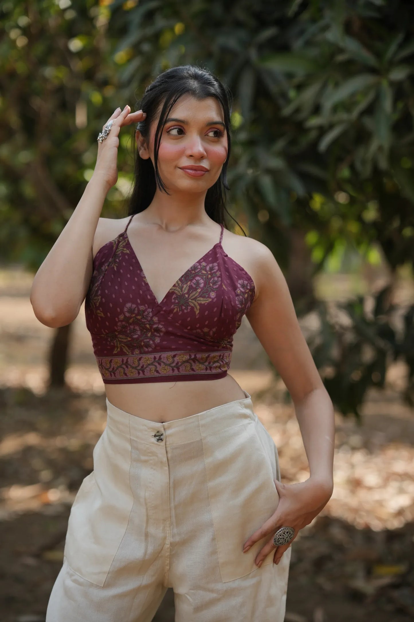 Wine Floral Buta Bralette