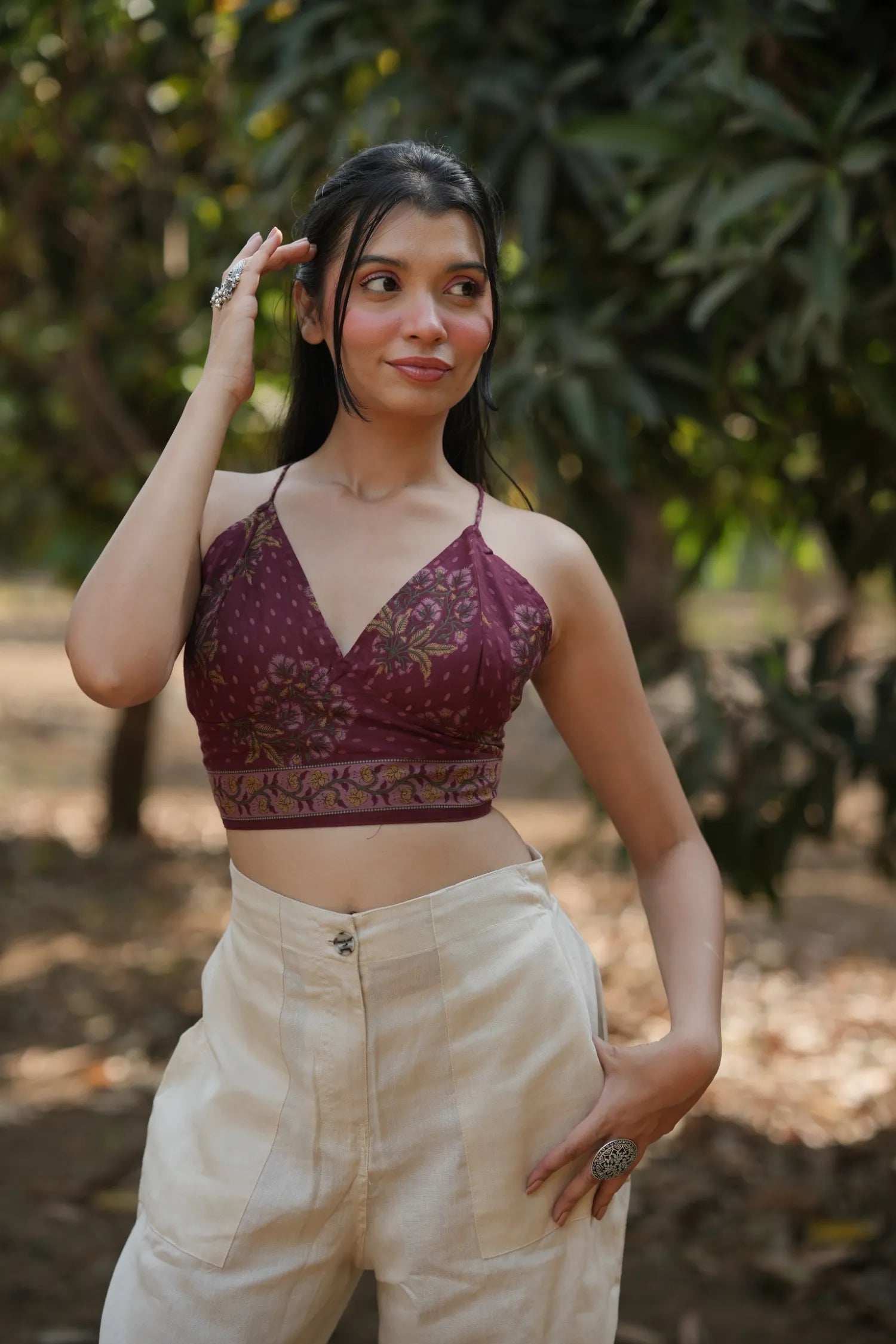 Wine Floral Buta Bralette