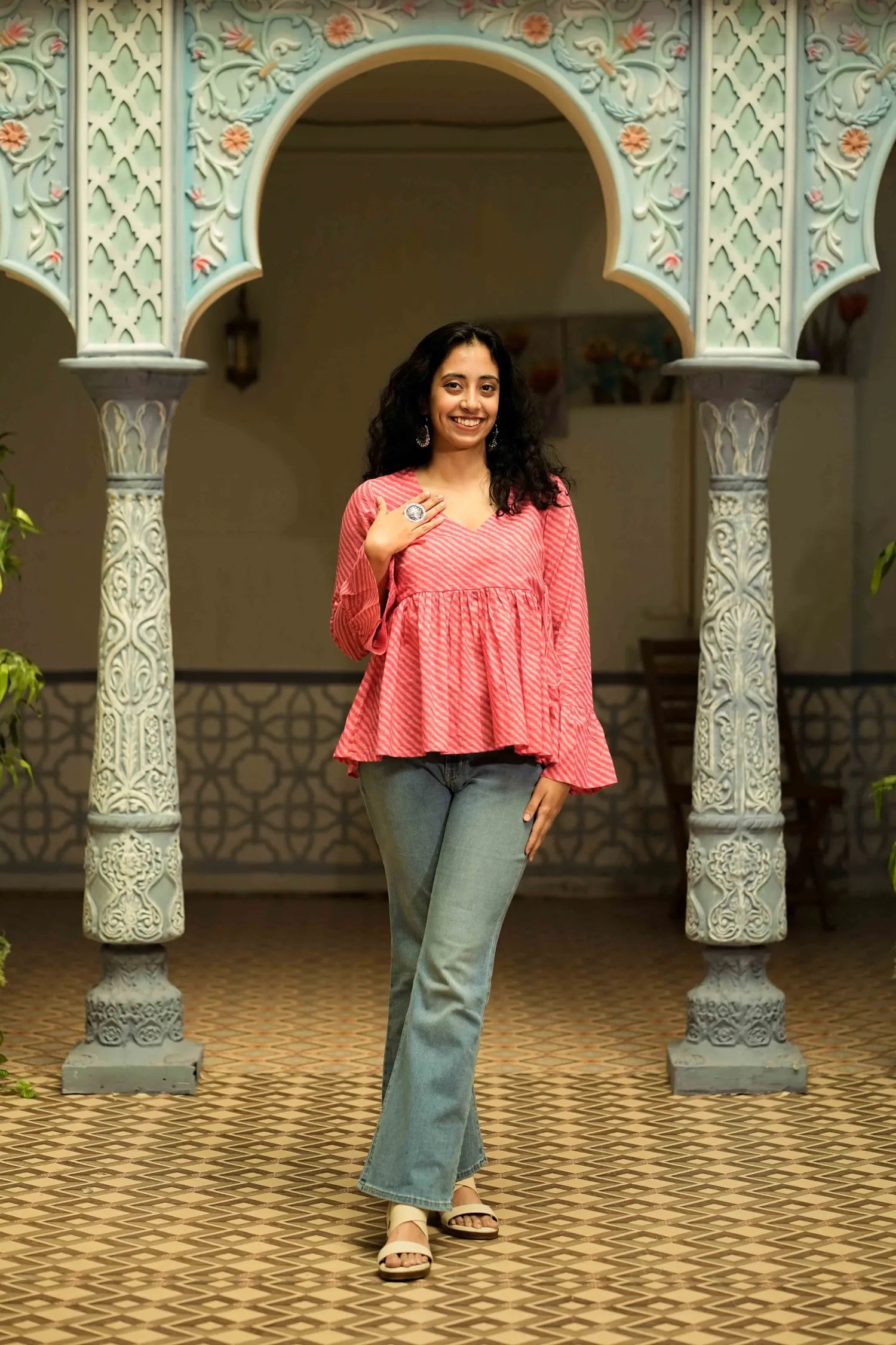 Pink Leheriya Angrakha Top