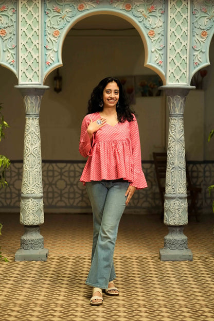 Pink Leheriya Angrakha Top