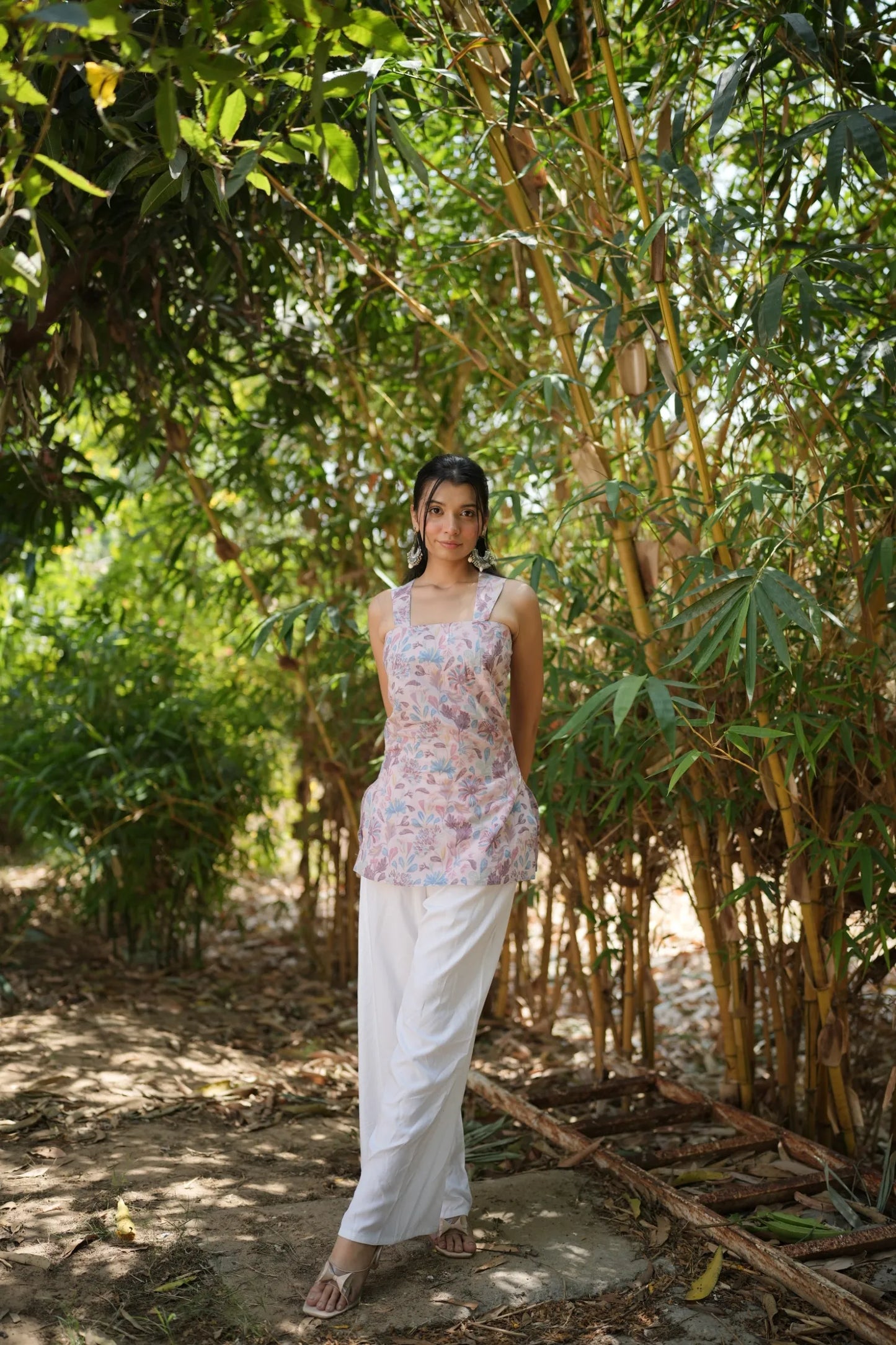 Lilac Floral Sleeveless Corset Kurti