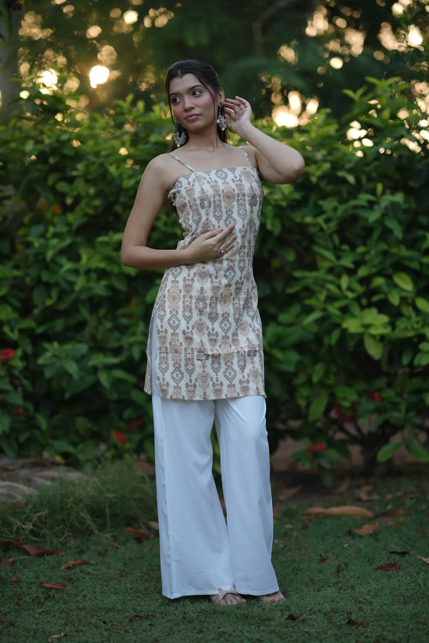 Ivory Beige Ikat Corset Kurti