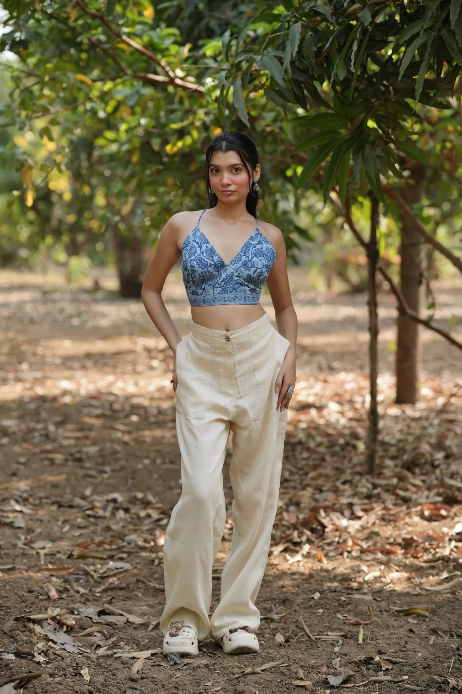 Sky Blue Buta Floral Bralette