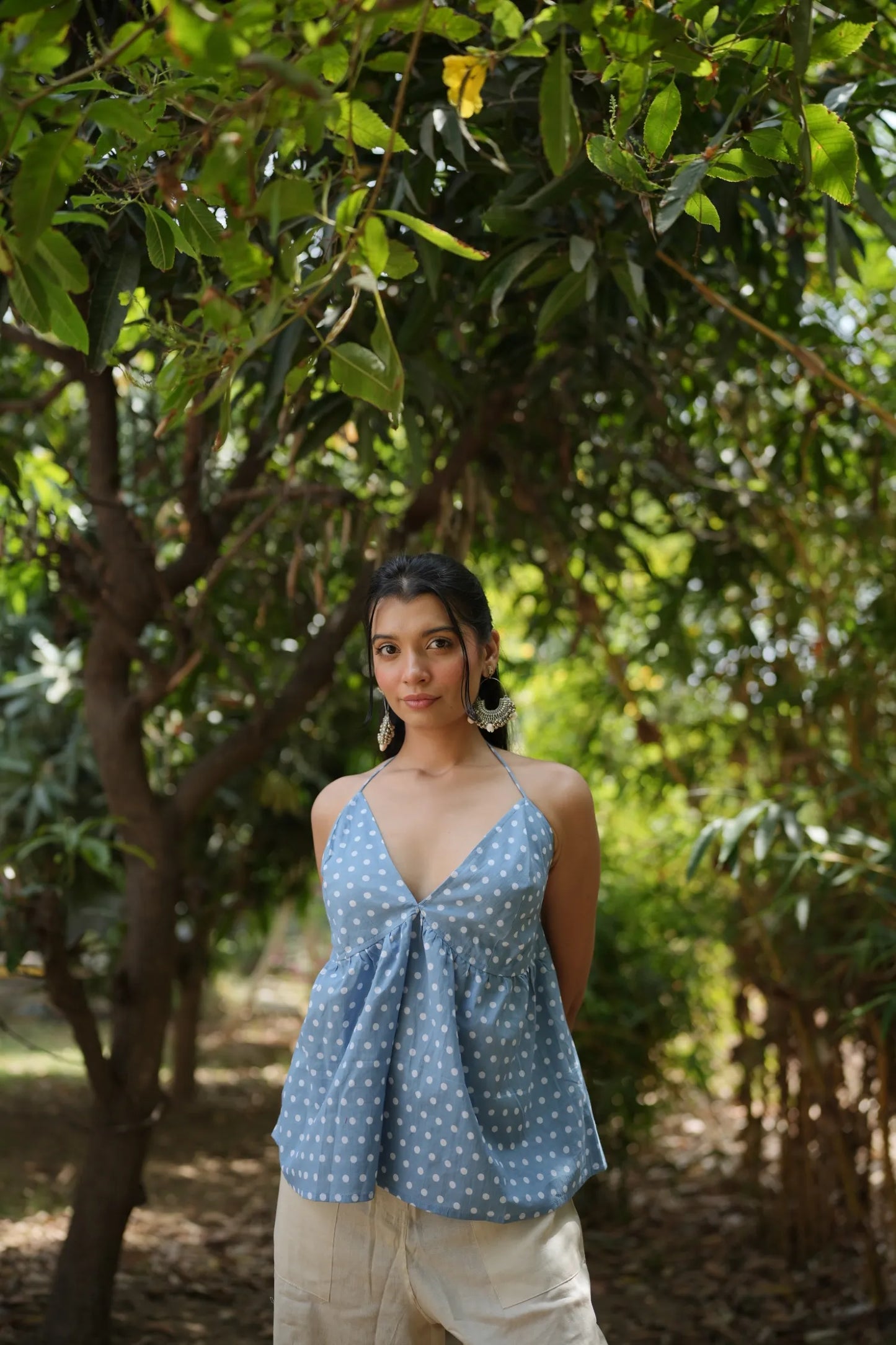 Sky Blue Polka Dot Halter Neck Top