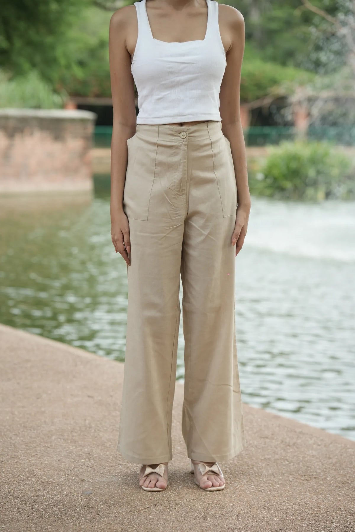 Beige Airy Linen Pants