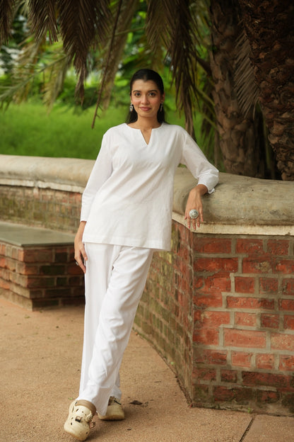 White Cotton Short Kurta