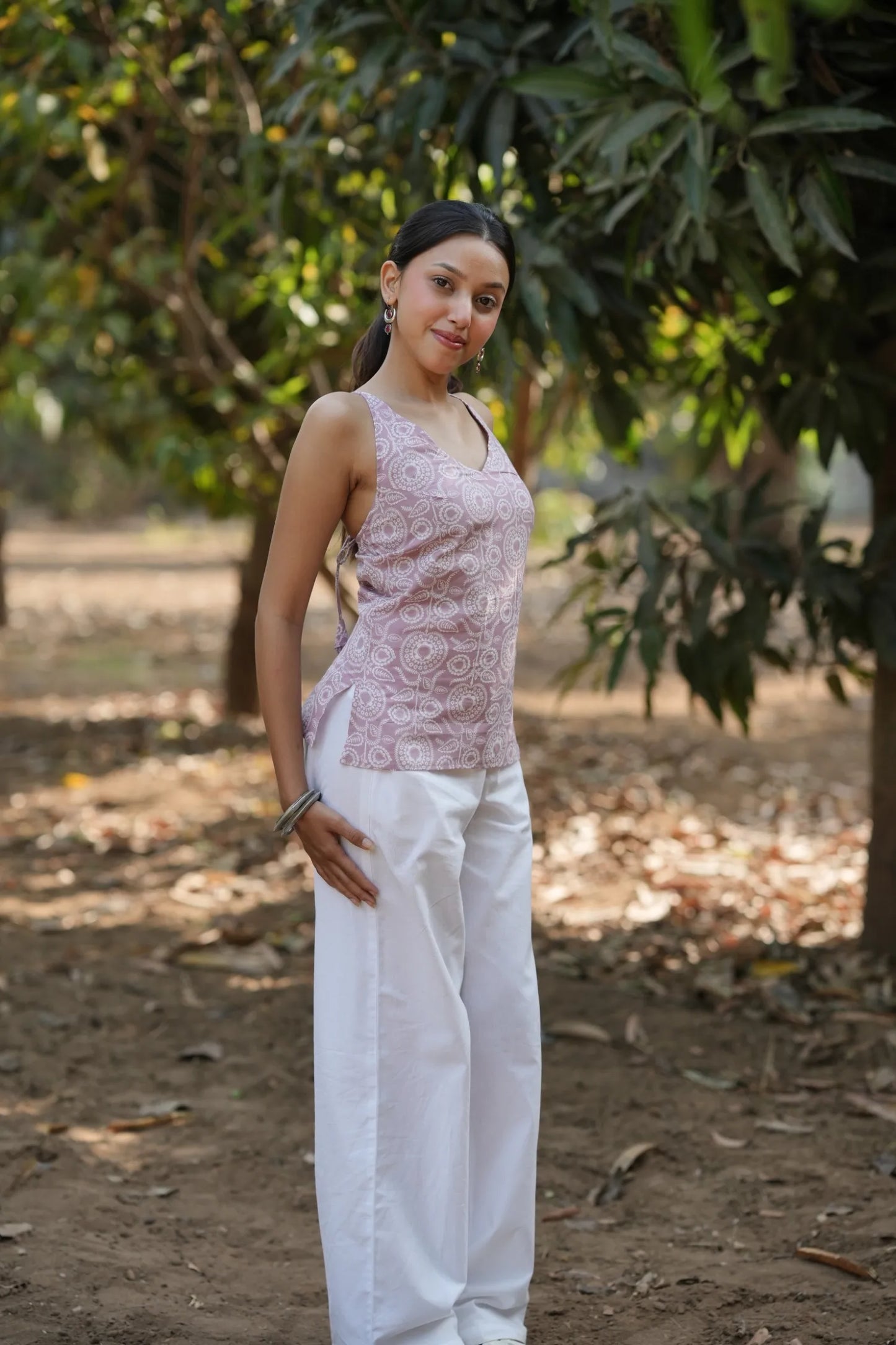 Mauve Bandhani Strap Top