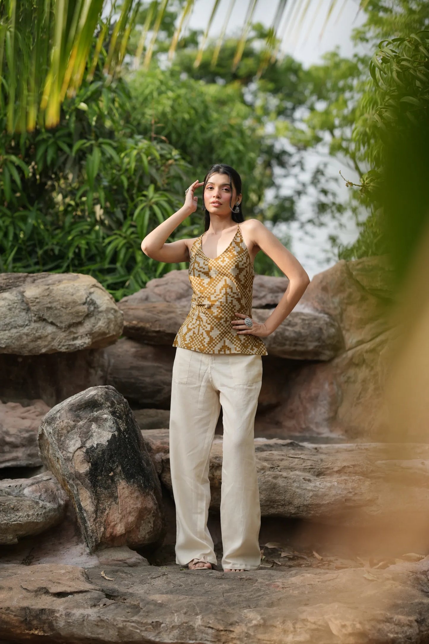 Mustard Ikat Strap Top