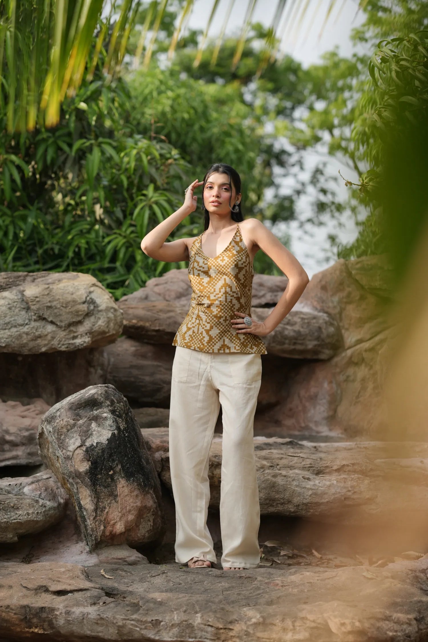 Mustard Ikat Strap Top
