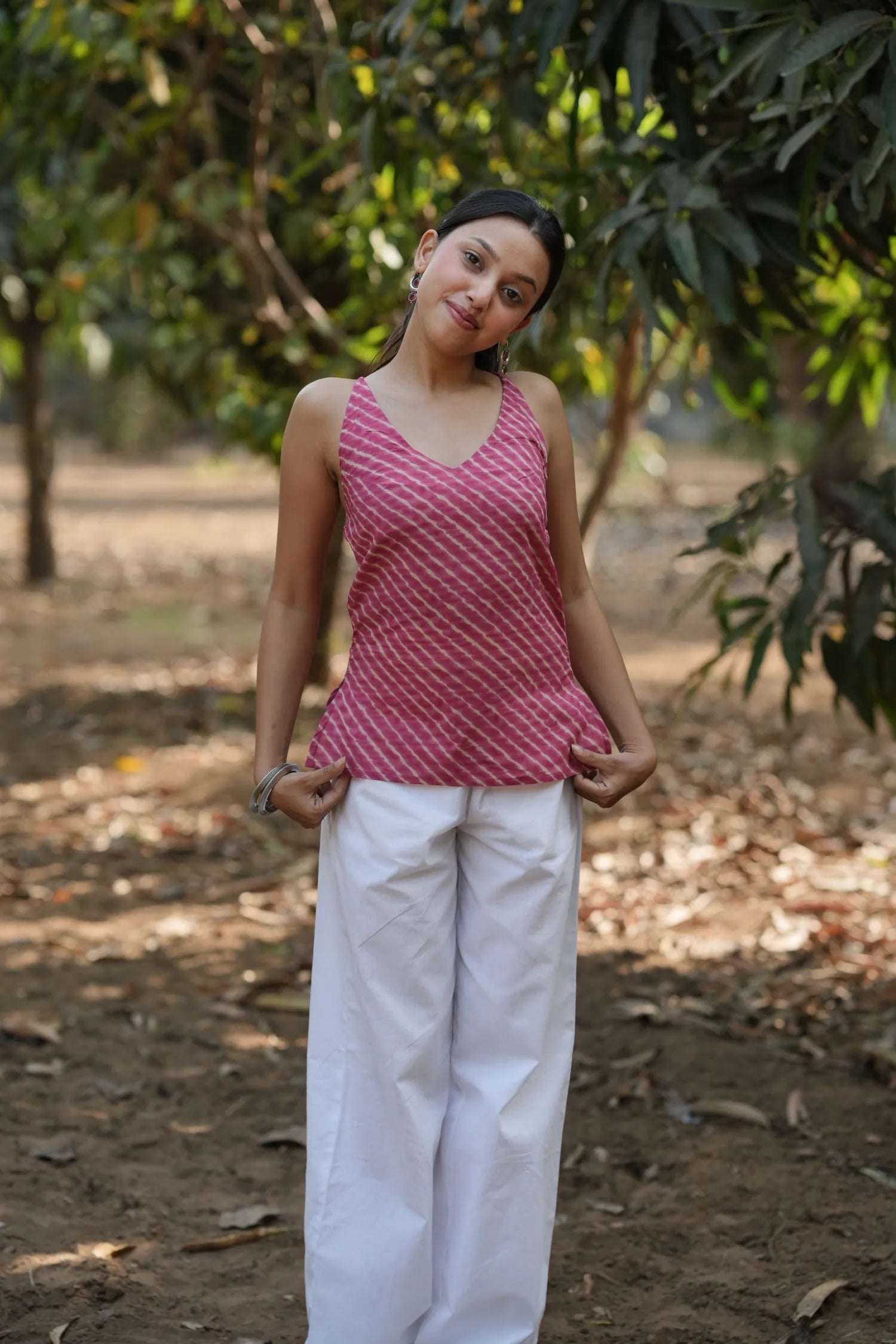 Rani Pink Leheriya Strap Top