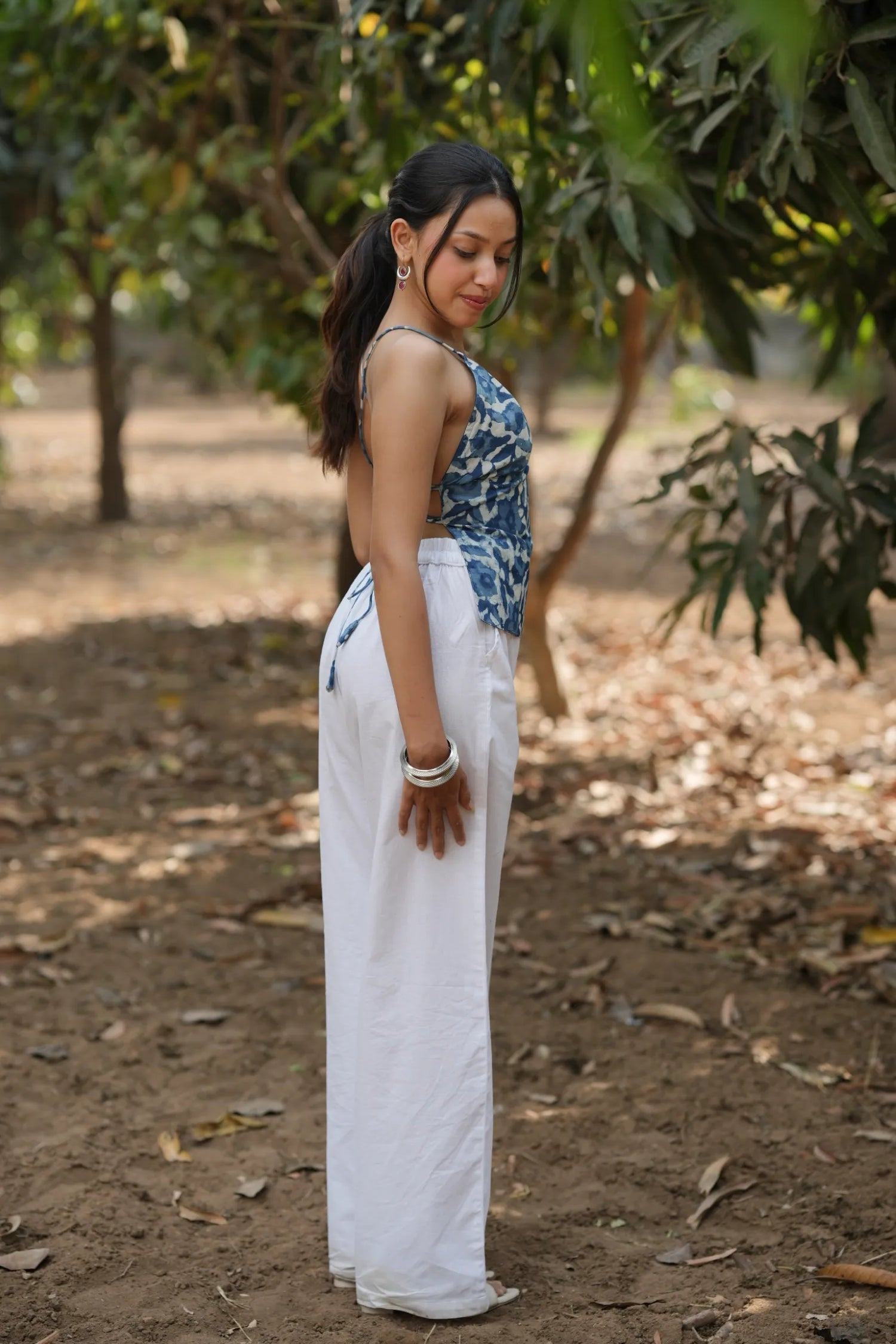 Indigo Floral Tie Back Top