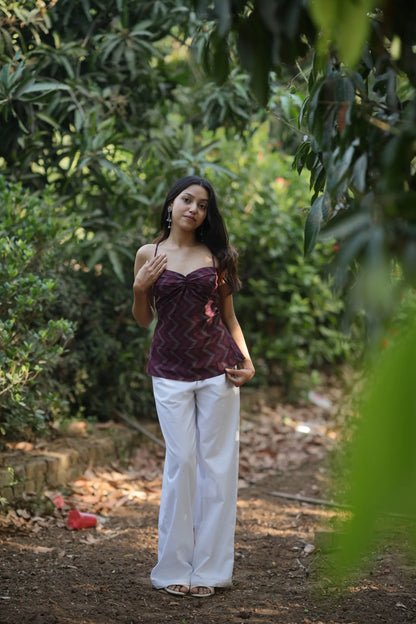 Wine Chevron Sweetheart Corset Top