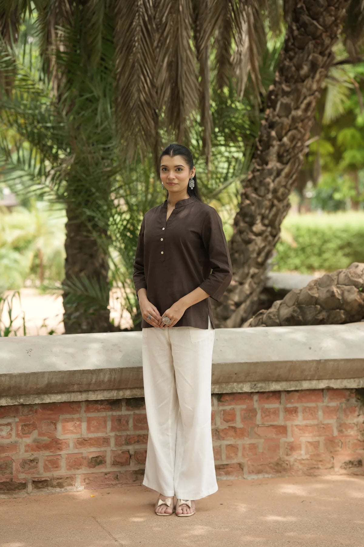 Dark Brown Linen Short Kurta