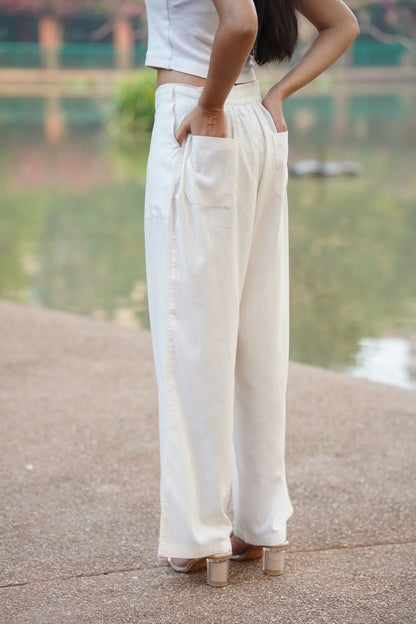 Ivory Airy Linen Pants