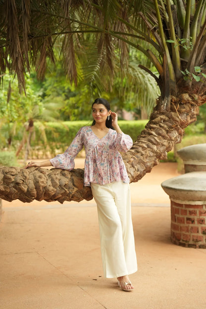 Lilac Floral Print Peplum Top