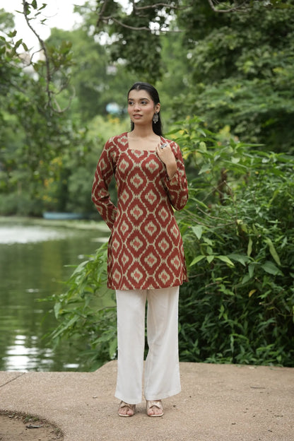 Maroon Red Ikat Print Kurti