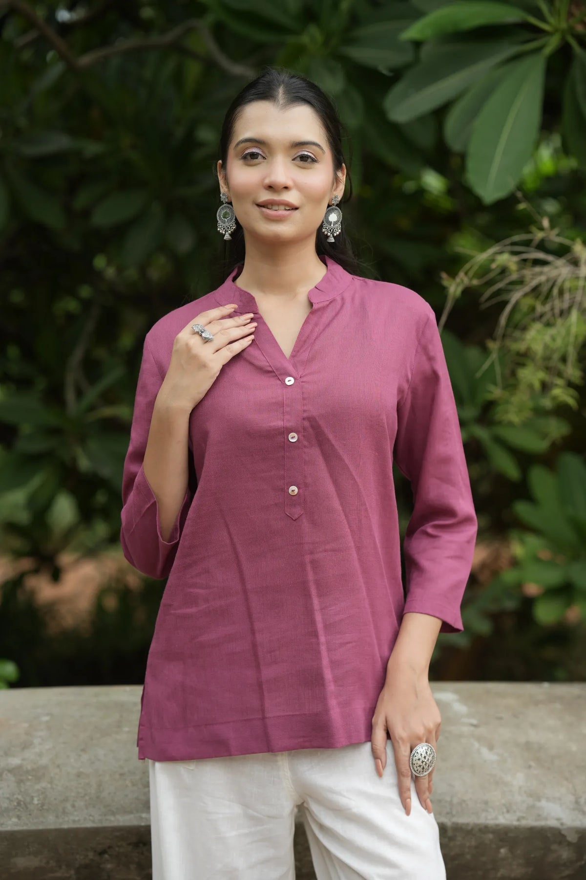 Mauve Pink Linen Short Kurta