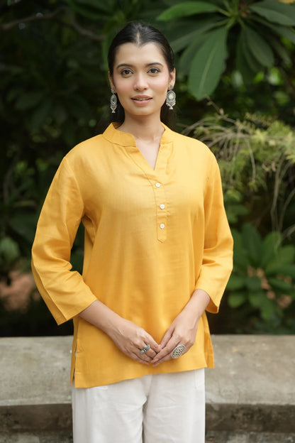 Mustard Yellow Linen Short Kurta