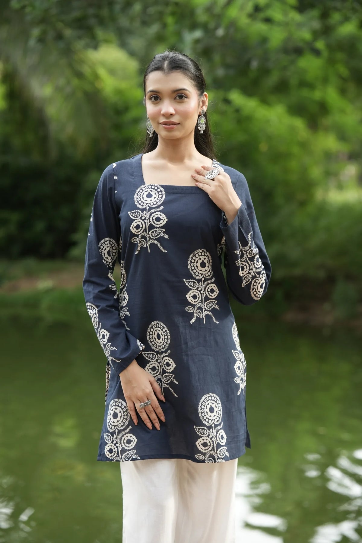 Navy Blue Ivory Motif Kurti