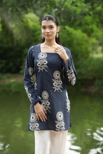 Navy Blue Ivory Motif Kurti