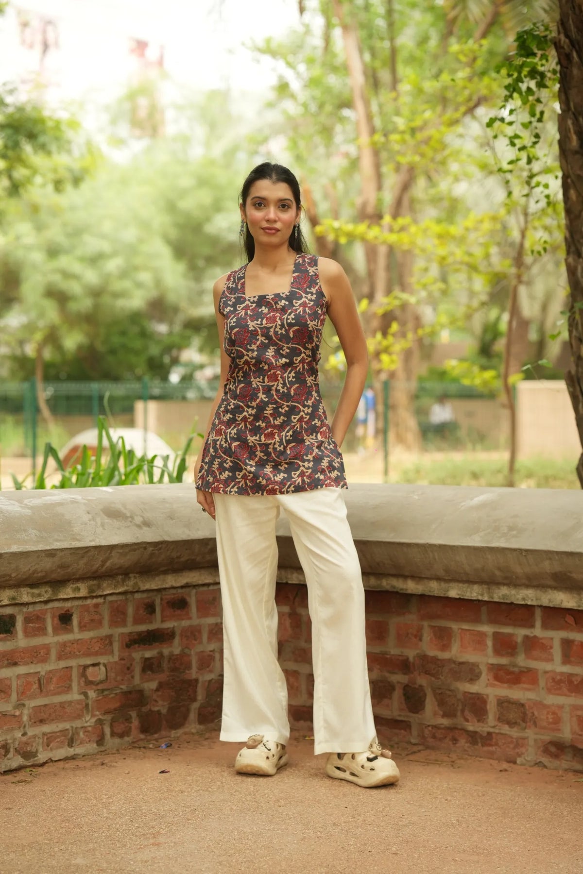Navy Maroon Kalamkari Print Kurti