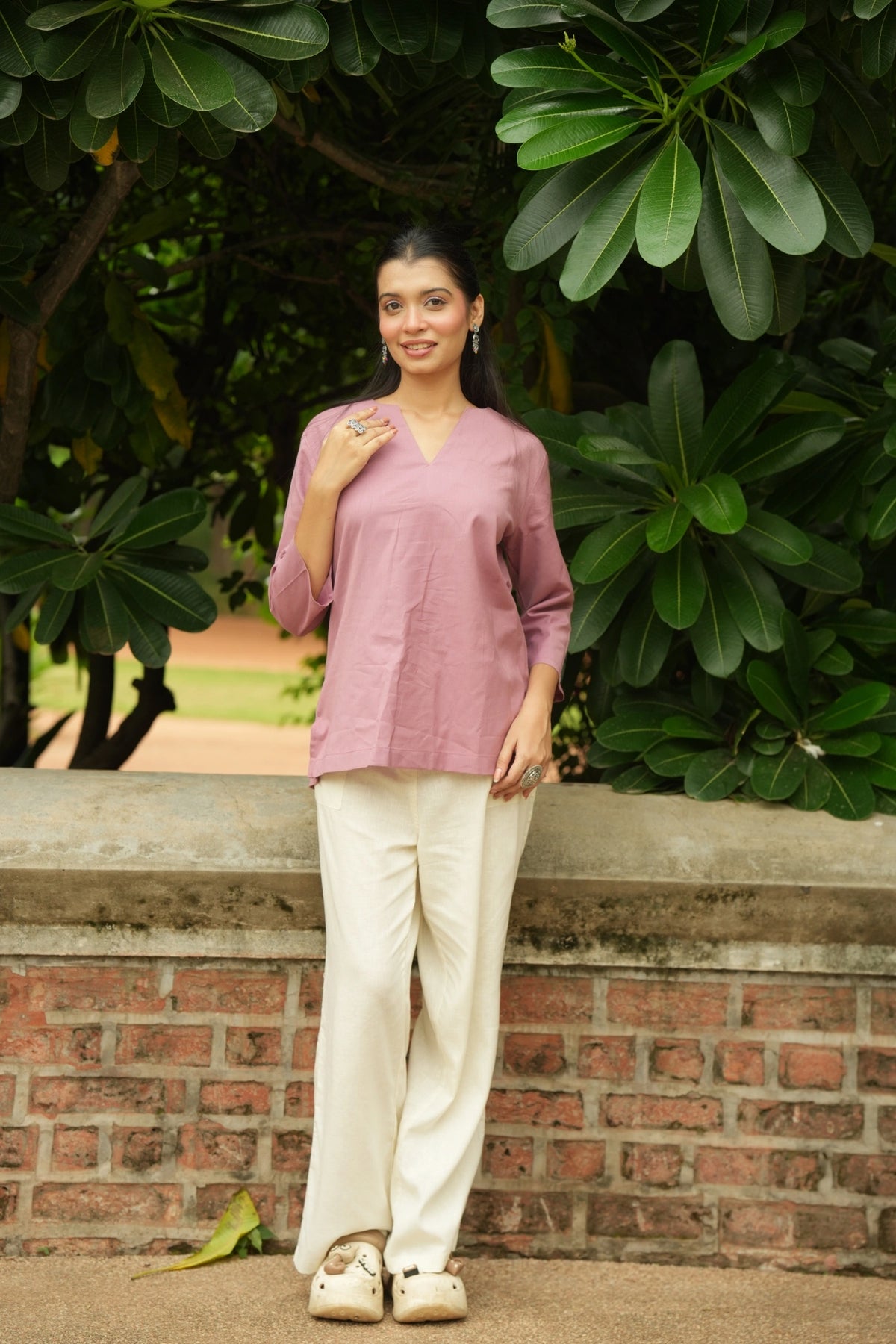 Pink Cotton Short Kurta