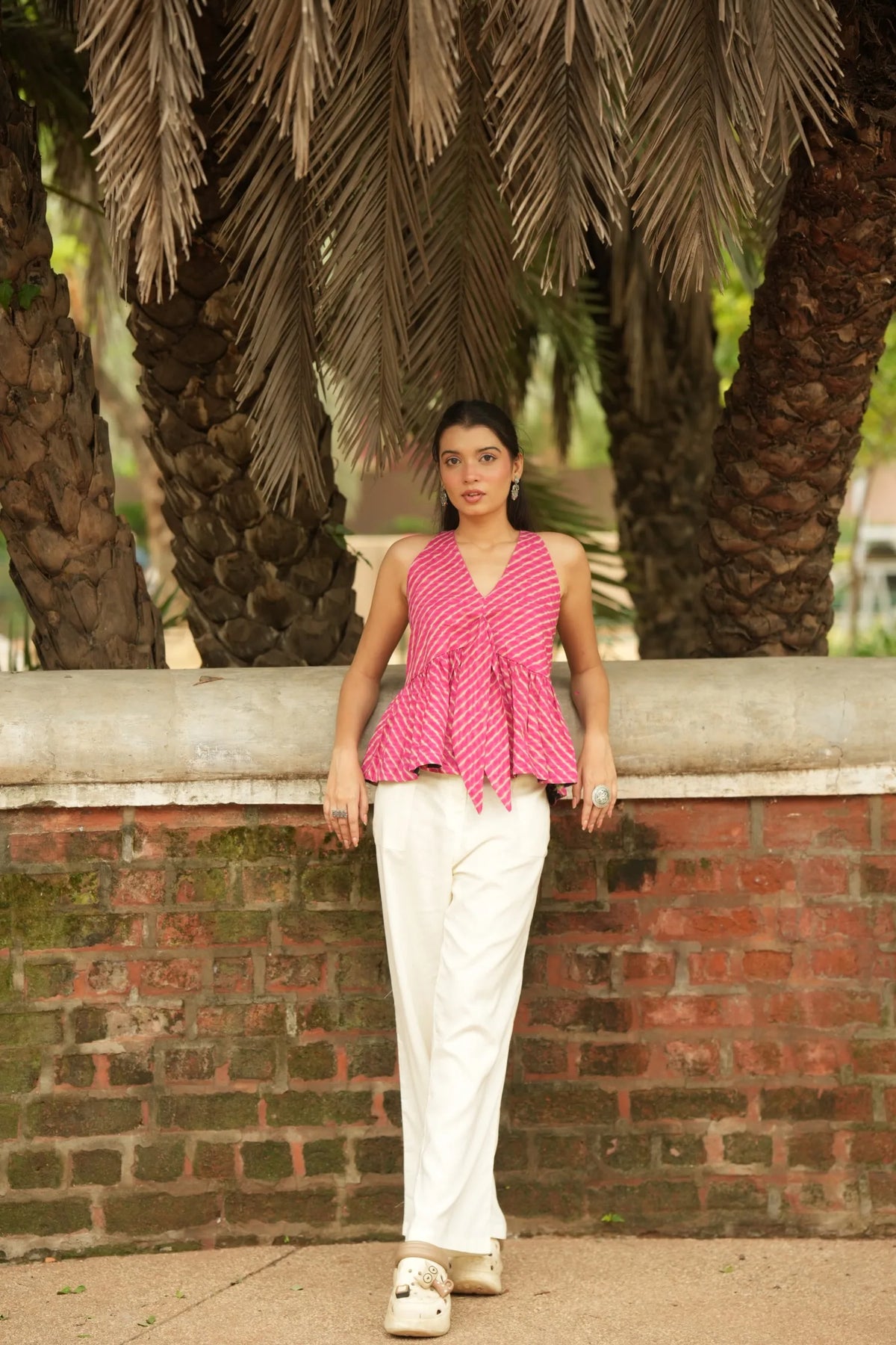 Pink Leheriya Print Peplum Top