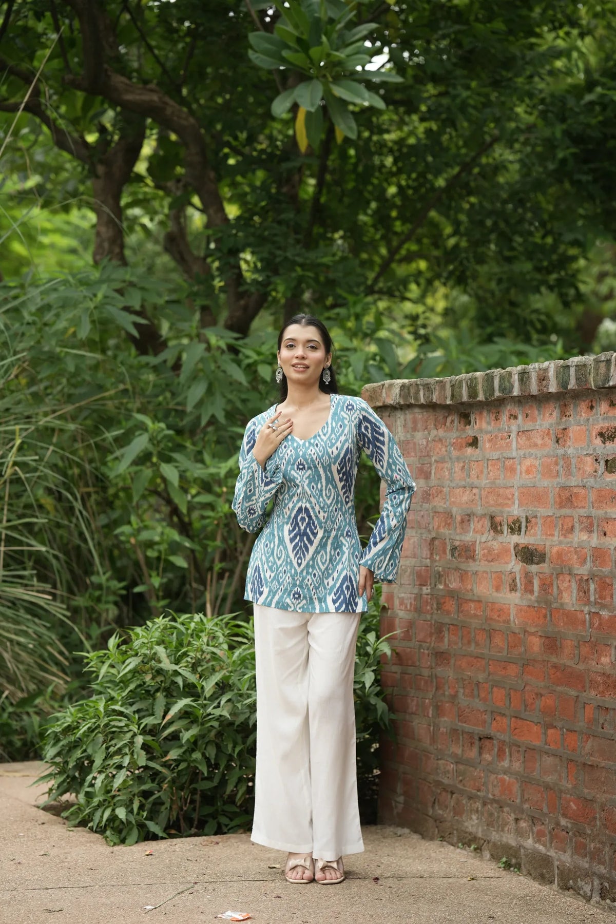 Sky Blue Navy Ikat Print Kurti