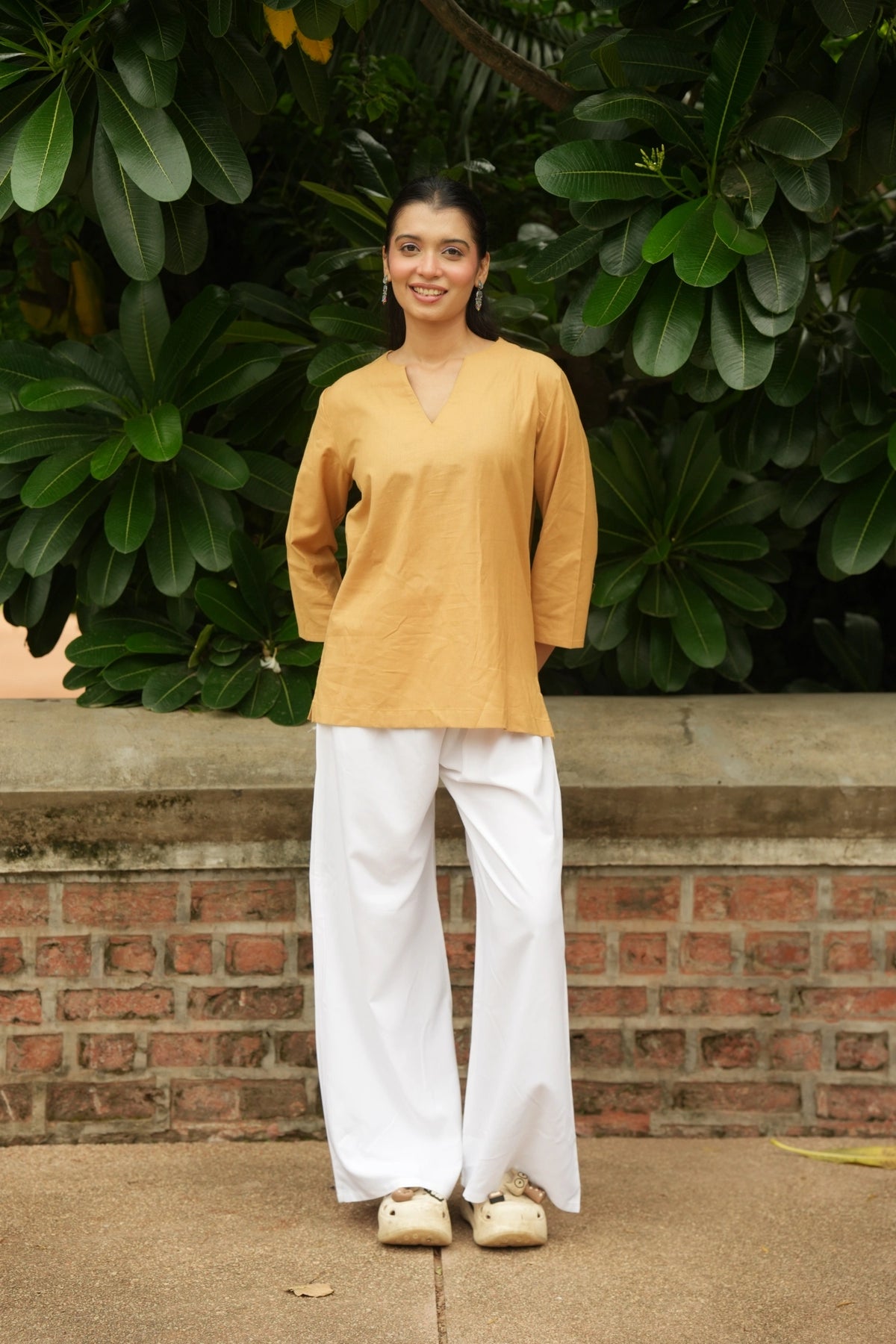 Yellow Cotton Short Kurta