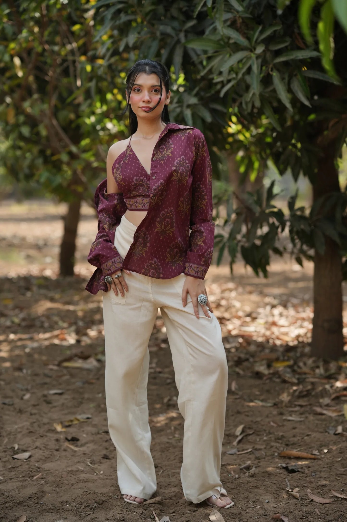 Wine Buta Bralette & Shirt Set