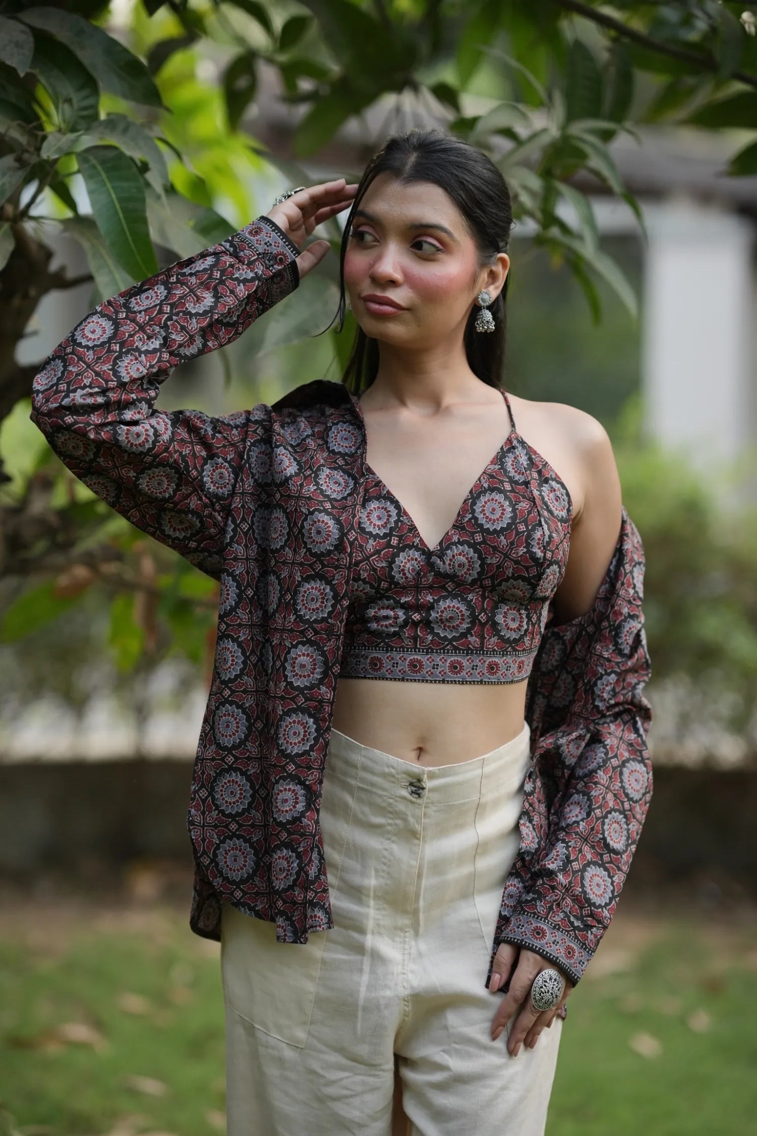 Black Ajrakh Bralette & Shirt Set