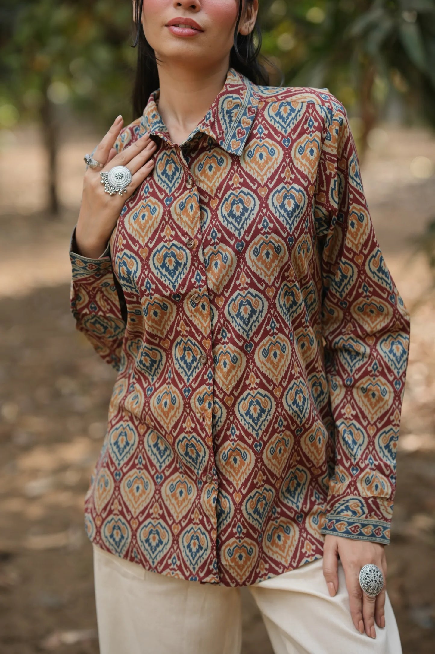 Rust Ikat Cotton Shirt