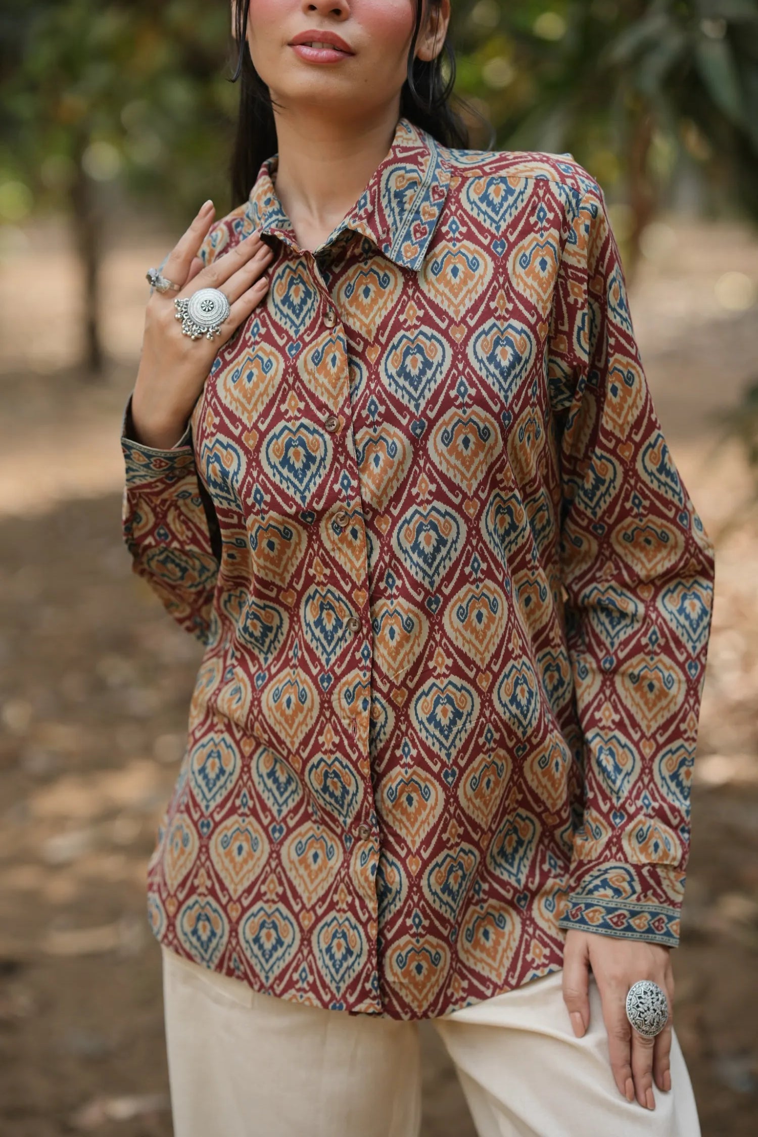 Rust Ikat Cotton Shirt