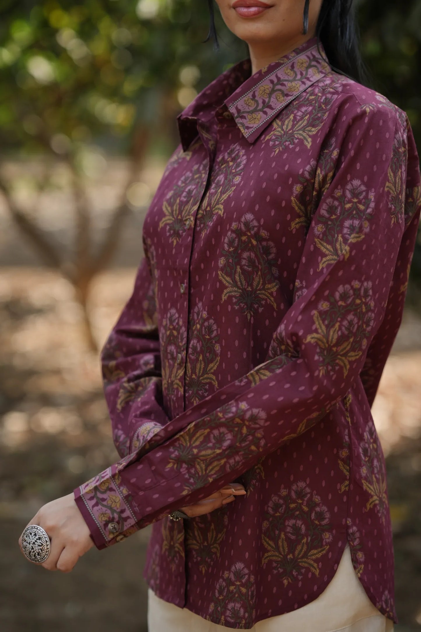 Wine Floral Cotton Shirt
