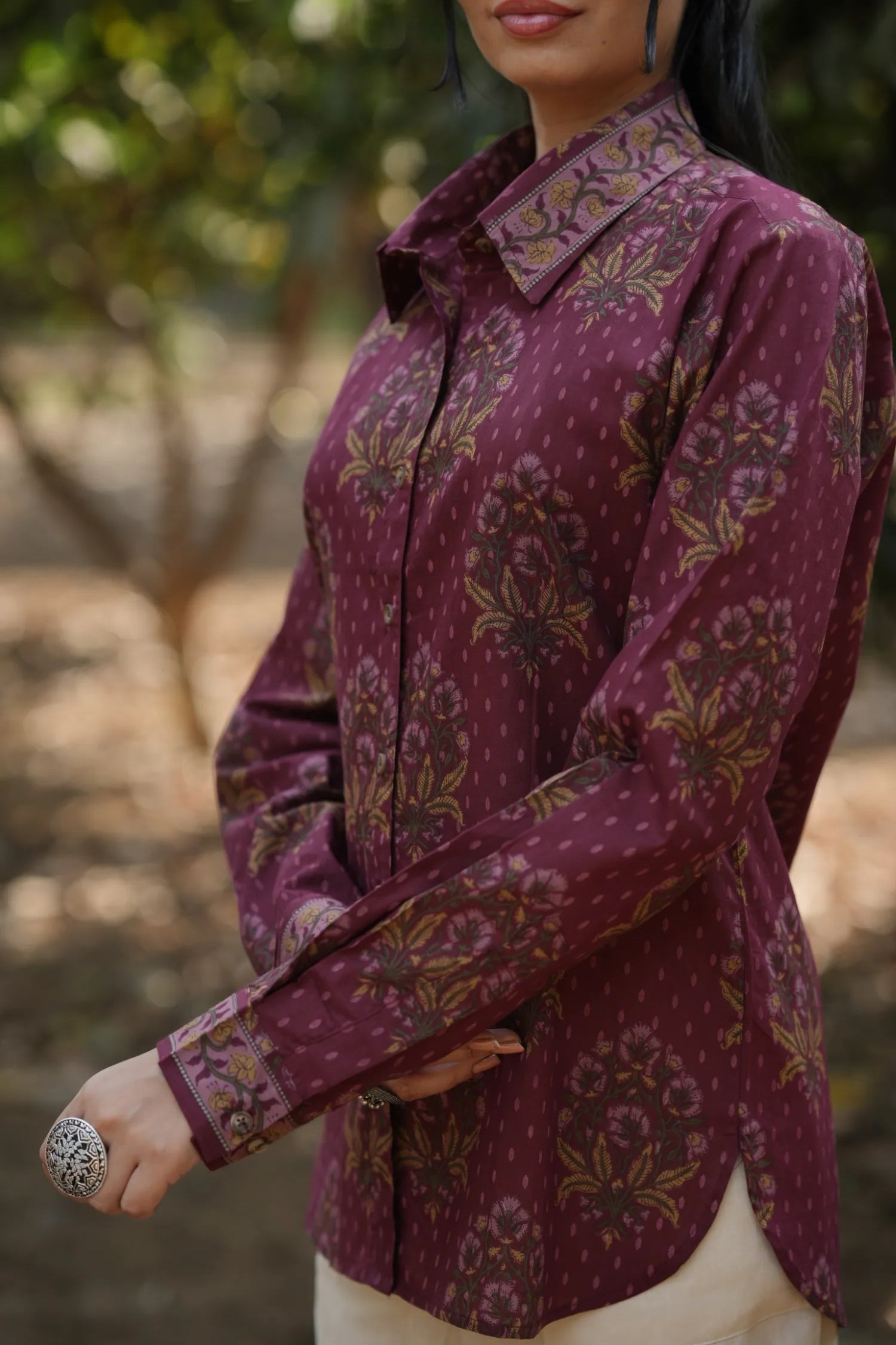 Wine Floral Cotton Shirt