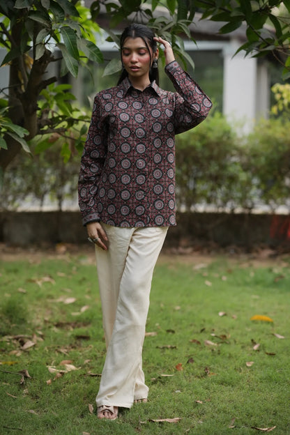 Black Ajrakh Print Cotton Shirt