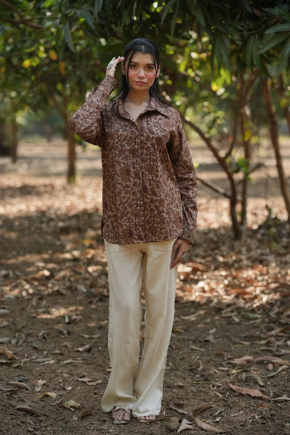 Mocha Bloom Cotton Shirt