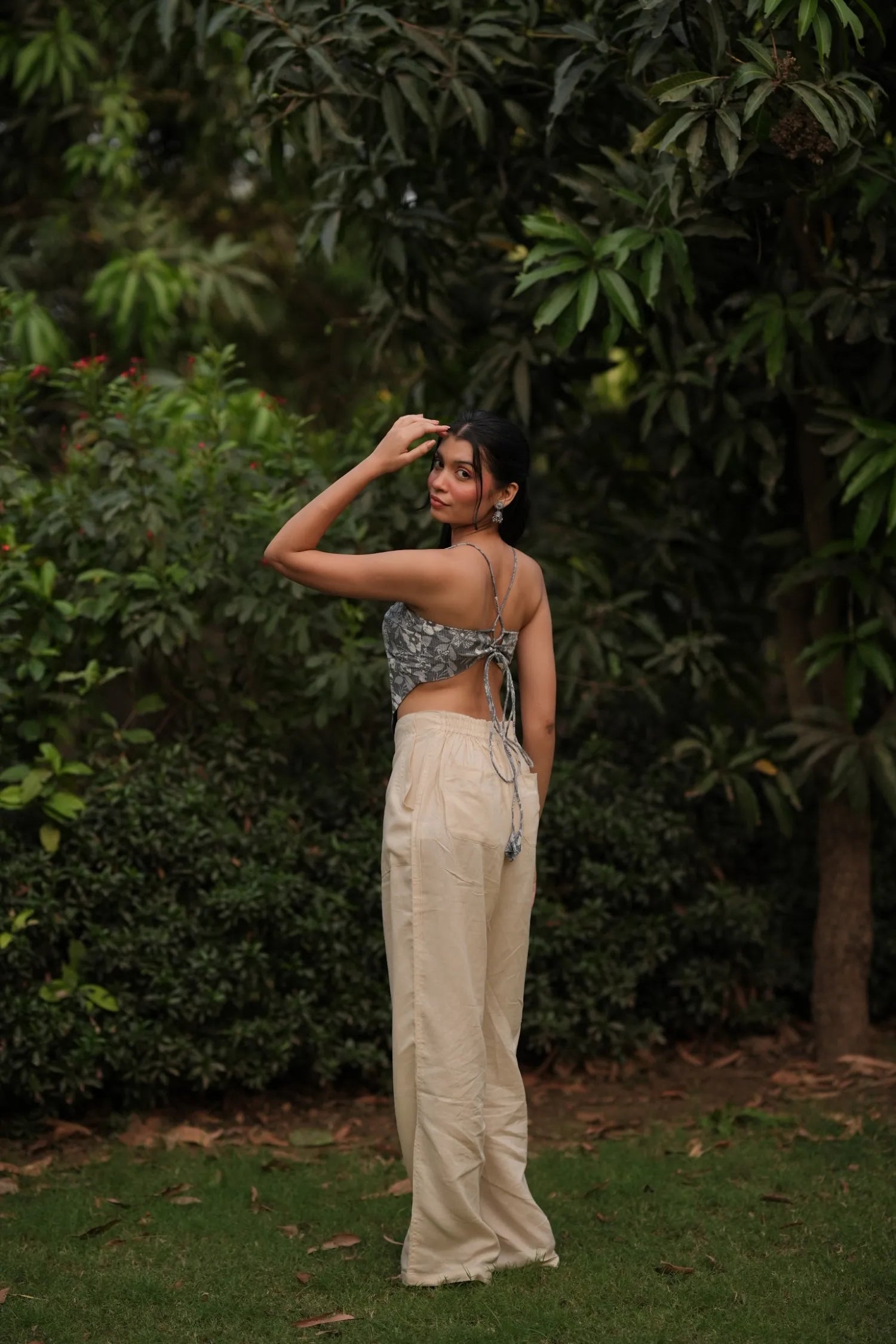 Grey Floral Sweetheart Handkerchief Corset Top