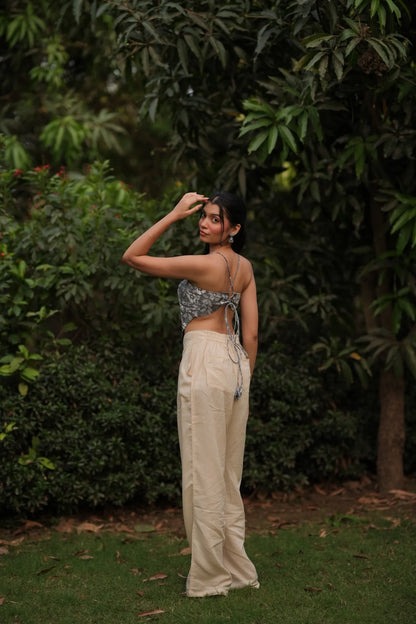 Grey Floral Sweetheart Handkerchief Corset Top